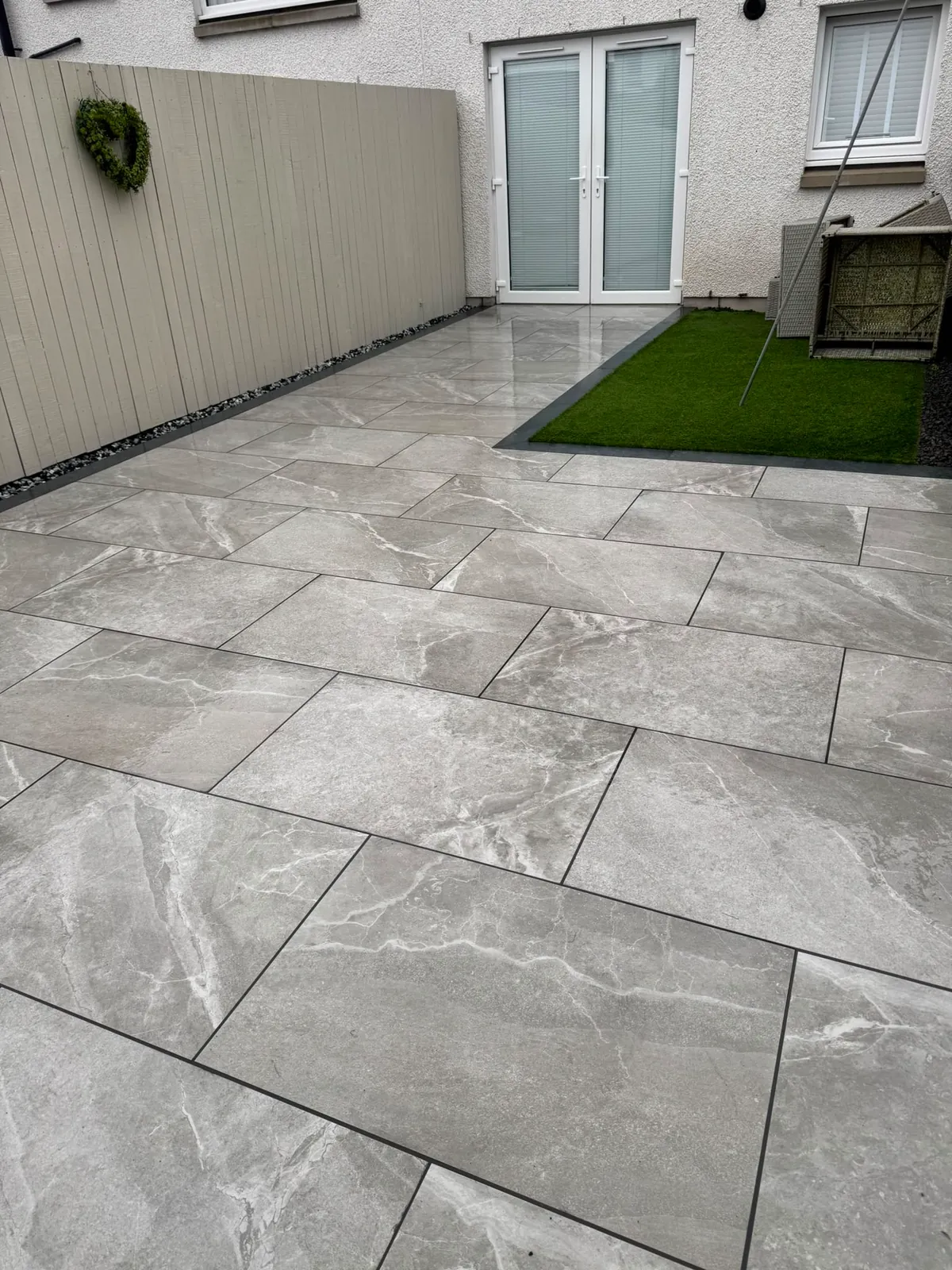 Grey Marble Porcelain Patio & Turf Border